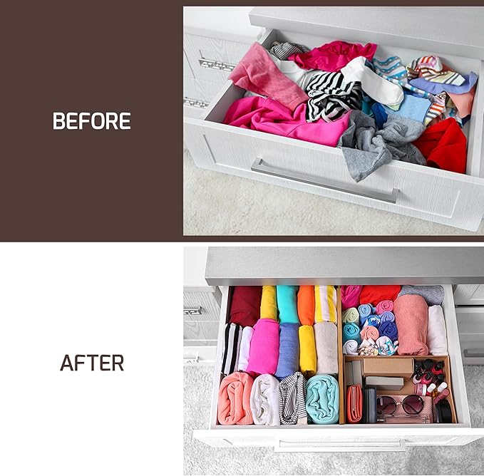 6-Pack Drawer Dividers - 6 Inches High, Adjustable 11 to 17 Inches Bamboo Drawer Organizers, Large Deep Expandable Separators for Clothes, Dresser, Bedroom, Bathroom, Baby , Office, Kitchen Utensils