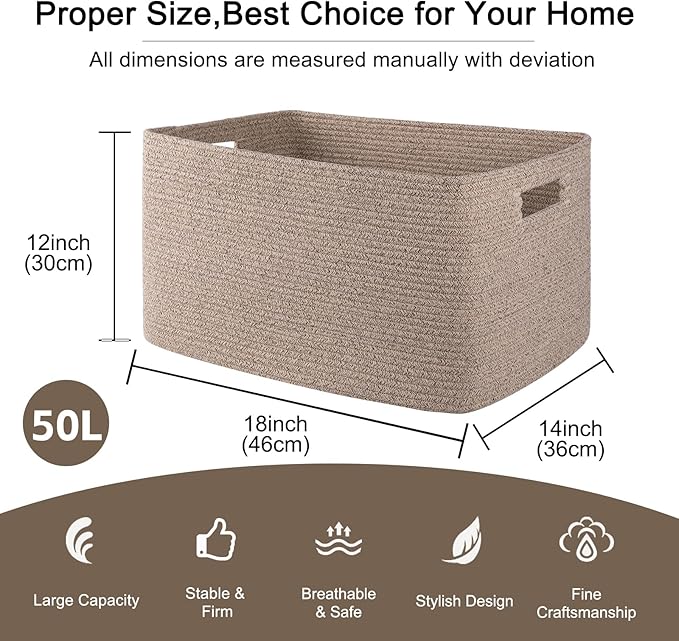 Cotton Rope Basket, Rectangle Woven Nursery Blanket Basket