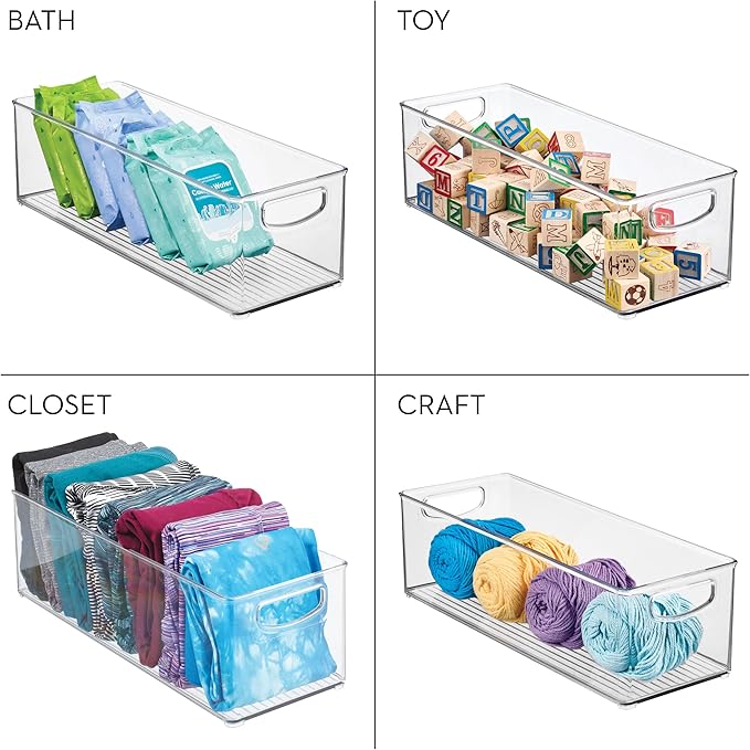 iDesign Plastic Stackable Pantry Bin for Kitchen Cabinets or Fridge, Set of 4, Clear, Made in USA
