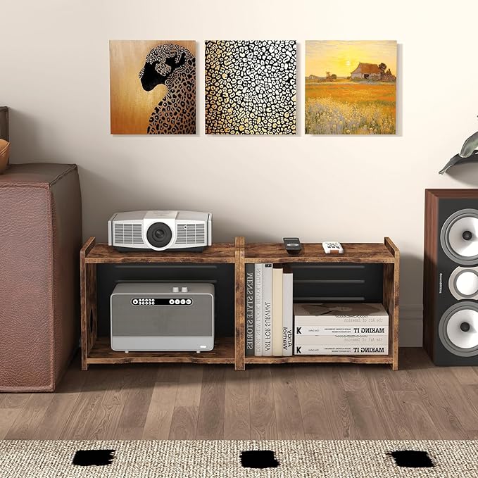 Homode Router Shelf, Wood Wifi Box Hider, Projector Shelf Stand, Router Modem Storage Box Power Strip Cable Management Hider Rack, Routers Cover Organizer for Office Home, Rustic Brown