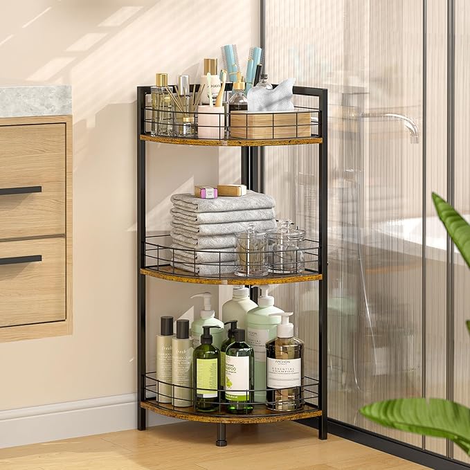 Bathroom Standing Shelf, 3 Tier Corner Stand, Free-Standing Shelf Units