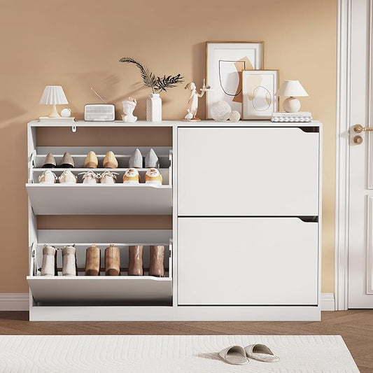 Shoe Storage Cabinet, White, 47.24" x 32.28" x 9.44"