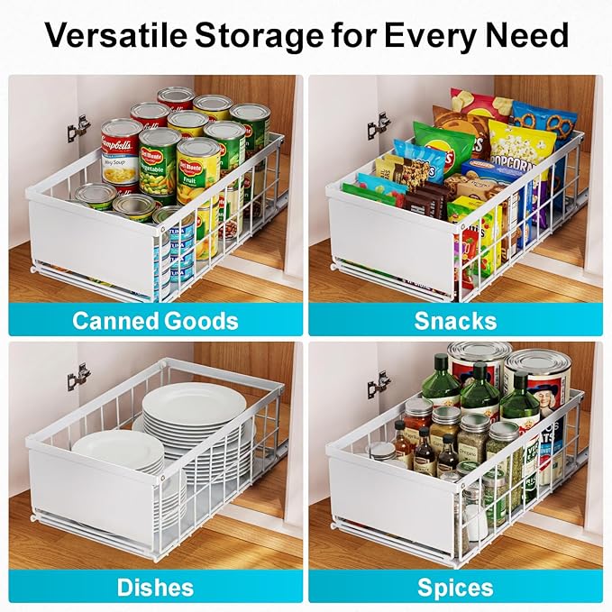 Pull Out Cabinet Organizer, Adhesive Slide Out Drawers with 6.9" High Sides