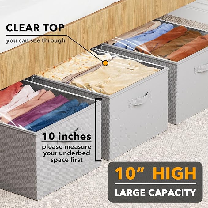 3 Pack 10" High Under Bed Storage Containers, Gray