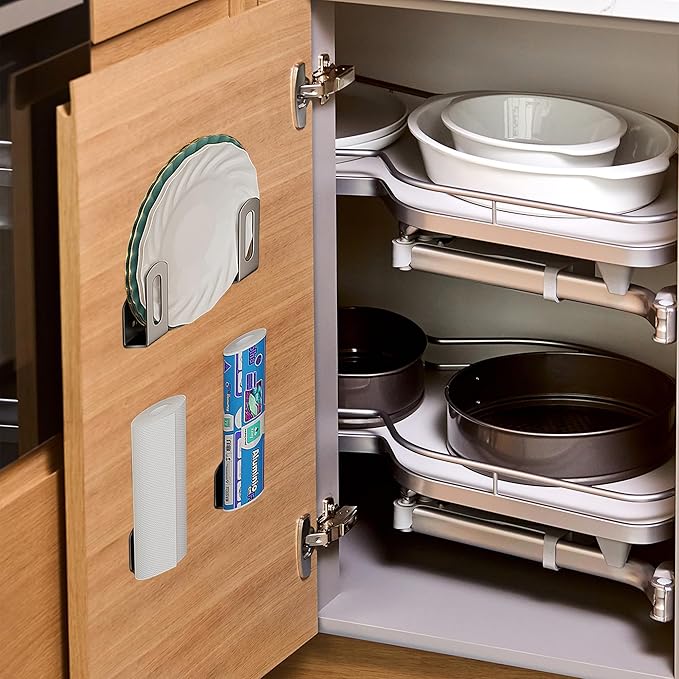 Aogigigio Cutting Board Holder - 4 Pcs Under Cabinet Cutting Board Holder Pot Lids Rack Storage Stainless Steel Under Shelf Counter Chopping Board(Grey)