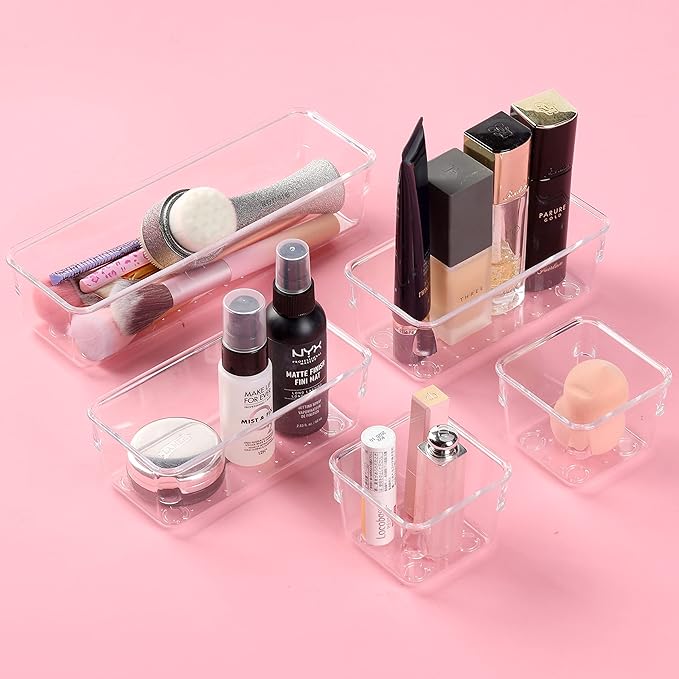Mr. Pen- Drawer Organizers Set, 5 pcs, Clear Plastic Makeup Drawer Organizer, containers for Organizing, Desk Vanity Organizer, Bathroom Drawer Organizers