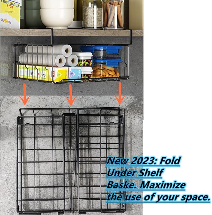 Under Shelf Basket Storage 2Pack, 11.8in Metal Under Cabinet Shelf