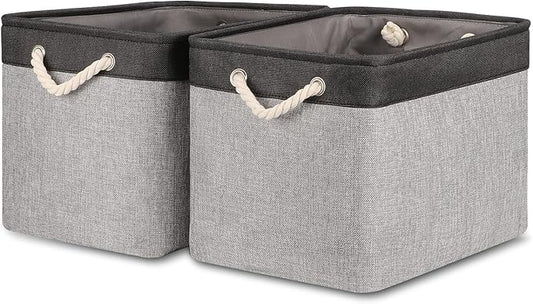 Bidtakay Fabric Storage Baskets with Handles [2-Pack] Large Canvas Organizer 16"