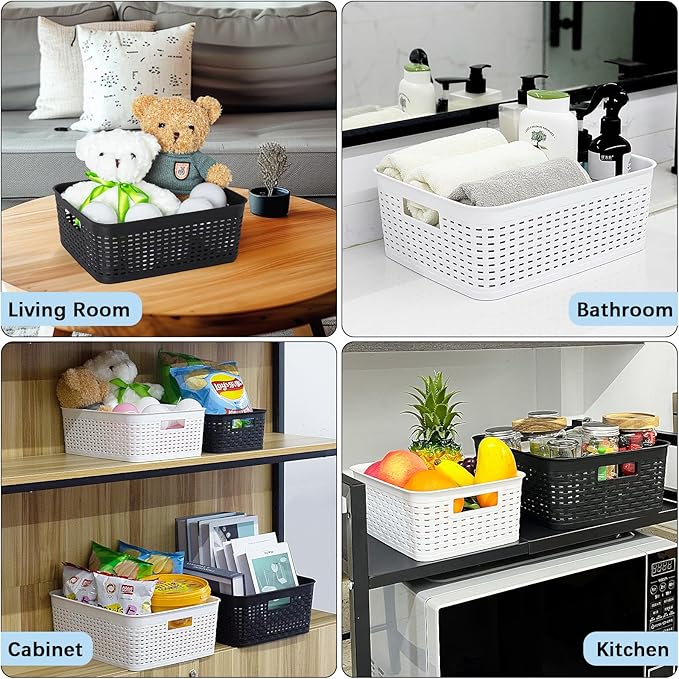 Plastic Storage Baskets for Cabinets, White, S-3PACK