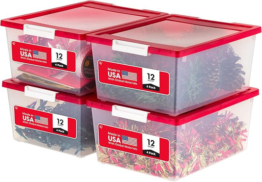 USA 12 Qt. Plastic Storage Bins Containers with Lids, 4 Pack, Sensory Bin