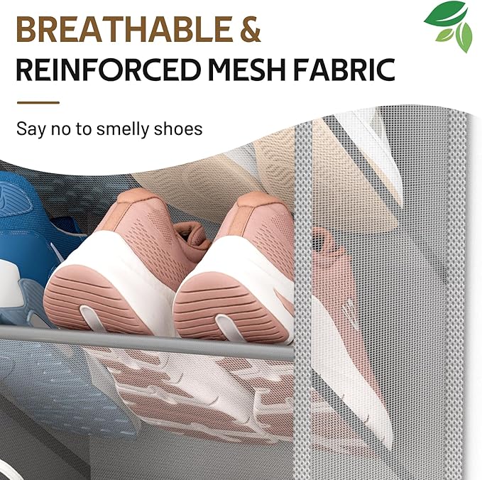 MISSLO 30 Pairs Over the Door Shoe Organizer Breathable Mesh Hanging Shoe Rack for Closet Storage with Wide Deep Pockets 10 Tier Shoes Holder Fit All the Family's Sneakers, Boots, Heels (Grey, 71")