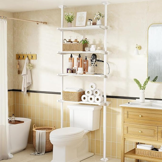 Over The Toilet Storage Shelf, 4-Tier Adjustable Bathroom Organizer, White