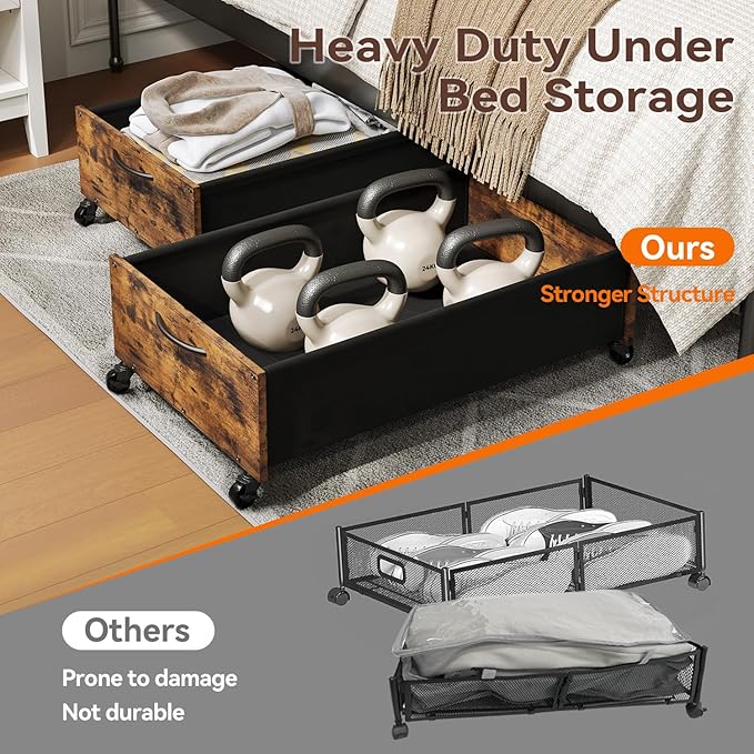 FOUCSSOMEI Under Bed Storage with Wheels, Under Bed Storage Drawers on Wheels, Metal Frame Under Bed Shoe Storage, Space-Saving for Bedroom Closet Organization