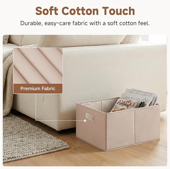 StorageWorks Fabric Storage Bins for Shelves, Closet Organizers and Storage Baskets, Collapsible Storage Bins with Cutout Handles, Large, 4-Pack, Light Brown