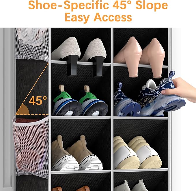 Yecaye 16-24 Pairs Over the Door Shoe Organizer, Large Capacity Hanging Shoe Rack for Door Hanger with Deep Pockets, 8 Tier Shoe Holder for Sneakers Boots Heels College Dorm Essentials, Black