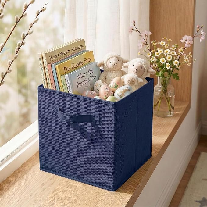 ShellKingdom Storage Bins, Foldable Fabric Storage Cubes And Cloth Organizer Drawer For Closet And Toys, 13 X 13 X 13 INCH, 6 Pack (Dark Blue)