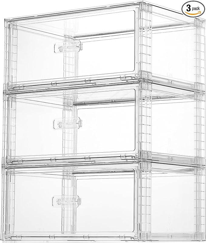 Vtopmart 3 Pack Large Clear Stackable Storage Drawers 27QT, Easily Assemble Plastic Closet Storage Bins, Dust-Proof UnderBed Organizer for Clothing, Sweater Organization