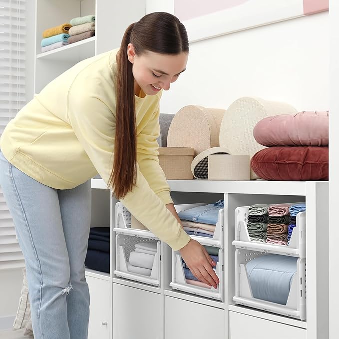 Sorbus Shelf Organizer - Closet Shelf Organizer for Clothes, Closet, Bathroom, Kitchen, Garage - Plastic Stackable Shelf Organizer Baskets - Open Front Design Under Shelf Organizer