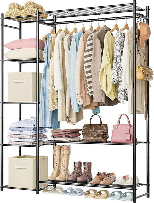 Wardrobe Closet, Portable Clothes Rack with 4 Tiers Shelves, Etc.Black
