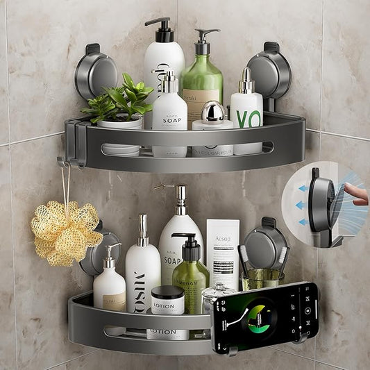 Corner Shower Caddy Suction Cup, Shower Shelves with Hooks