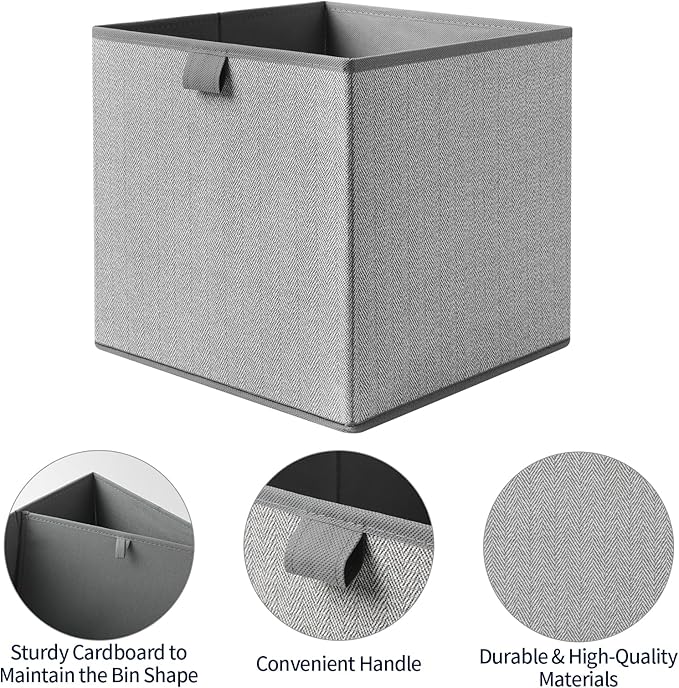 Storage Baskets, 11.8-Inch Woven Fabric Bins, 4PCS/Grey-11.8*11.8*11.8inch