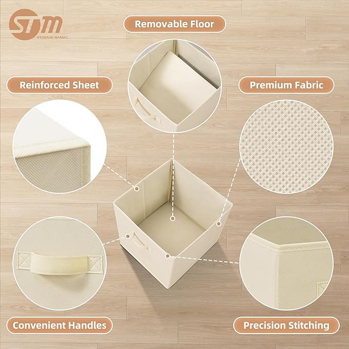 STORAGE MANIAC Storage Cubes, 13 Inch Collapsible Storage Bins with Handles, 10 Pack Fabric Foldable Bins for Organization, Durable Storage Bins for Closet, Shelves, Offices, Toys, 10-Pack Beige