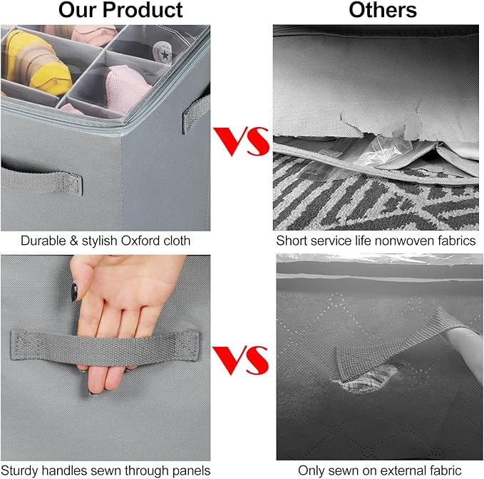 TOPIA HOME Shoe Organizer for Closet, Foldable Shoe Box with Adjustable Dividers and Clear Cover, Space Saving Shoe Storage Organizer Cabinet with Reinforced Handles, Fits 20 Pairs, Gray, TP10G