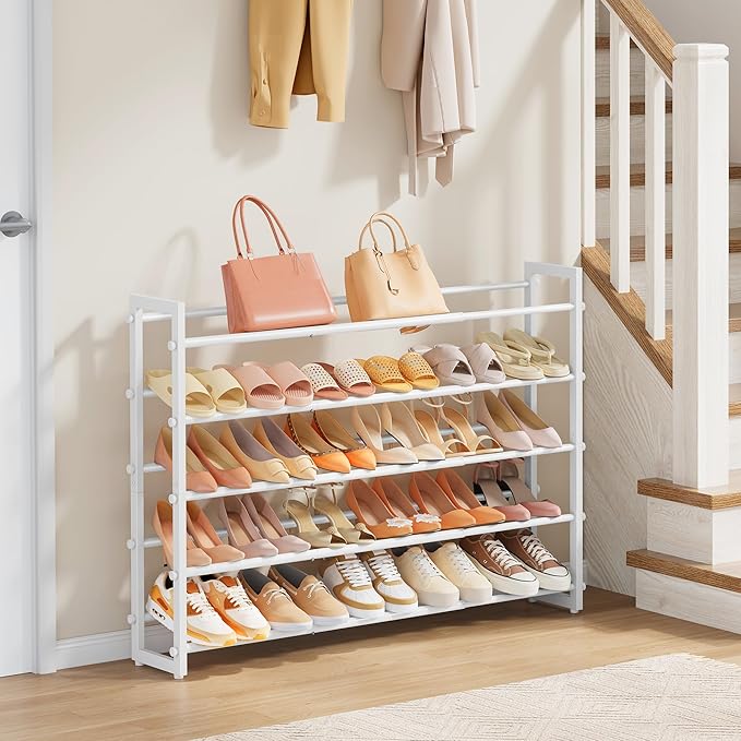 5-Tier Expandable Shoe Rack, White, 5 Tier