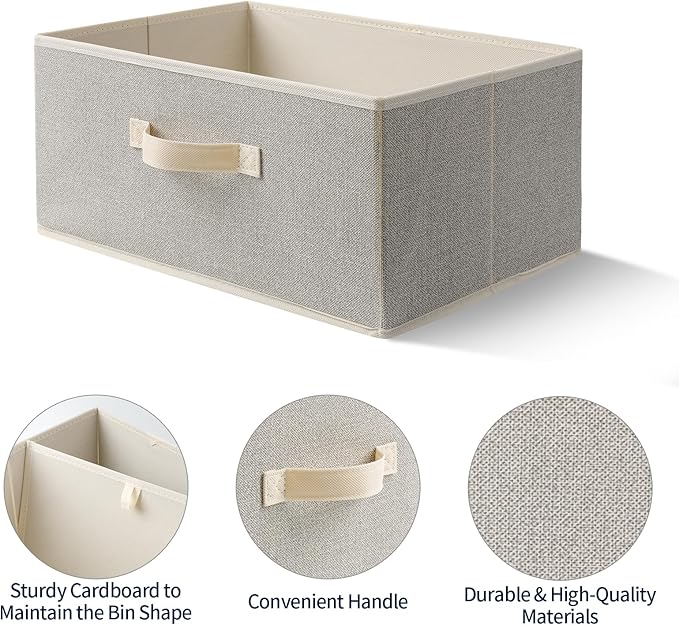 Storage Baskets, 15.7-Inch Woven Fabric Bins, 3PCS/Beige-15.7*11*7.8inch