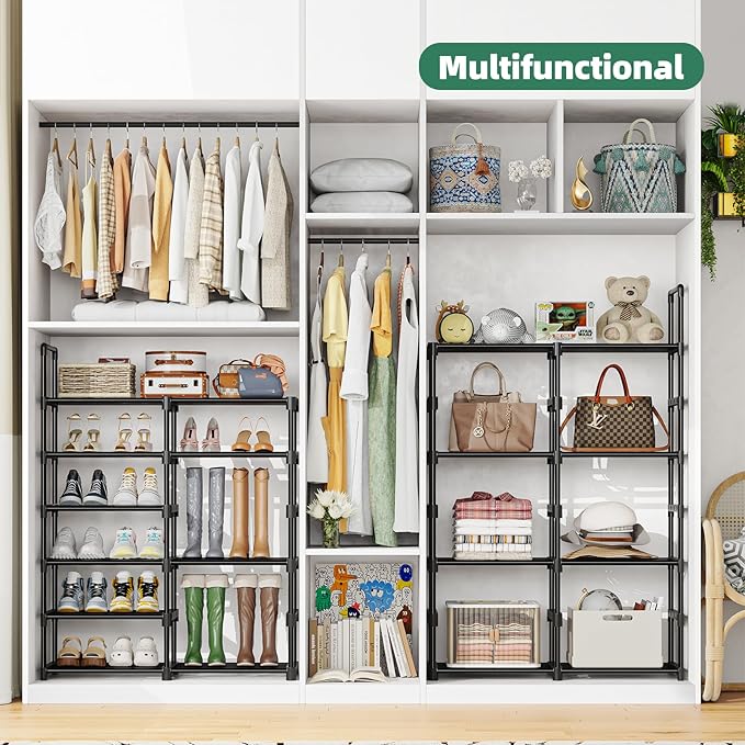 Simple Trending 8-Tier Shoe Rack Large Capacity 64 Pairs Tall Shoe Shelf, Sturdy Metal Shoe Organizer for Entryway, Closet, Bedroom, Black