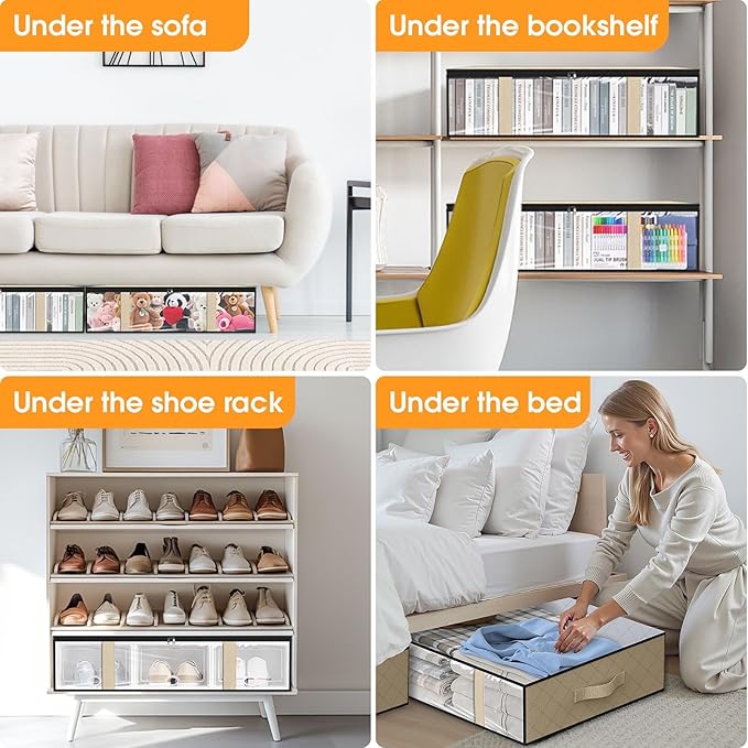 StorageRight Under Bed Storage Bags 4 Pack, 40L Large Clothes & Comforter Storage Containers with Clear Window, Breathable Fabric Organizer for Blankets, Bedding, Seasonal Clothing, White