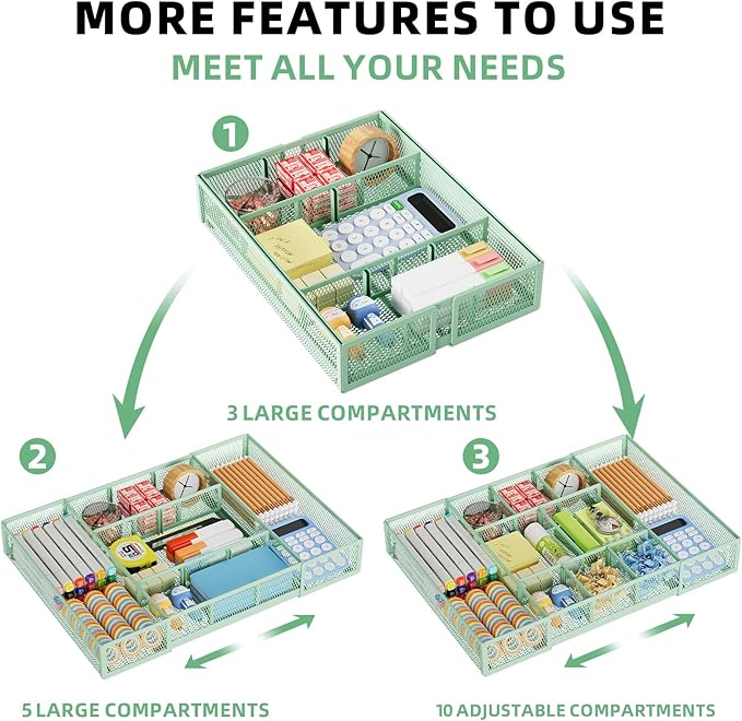 Expandable Desk Drawer Organizer, Expandable-Green