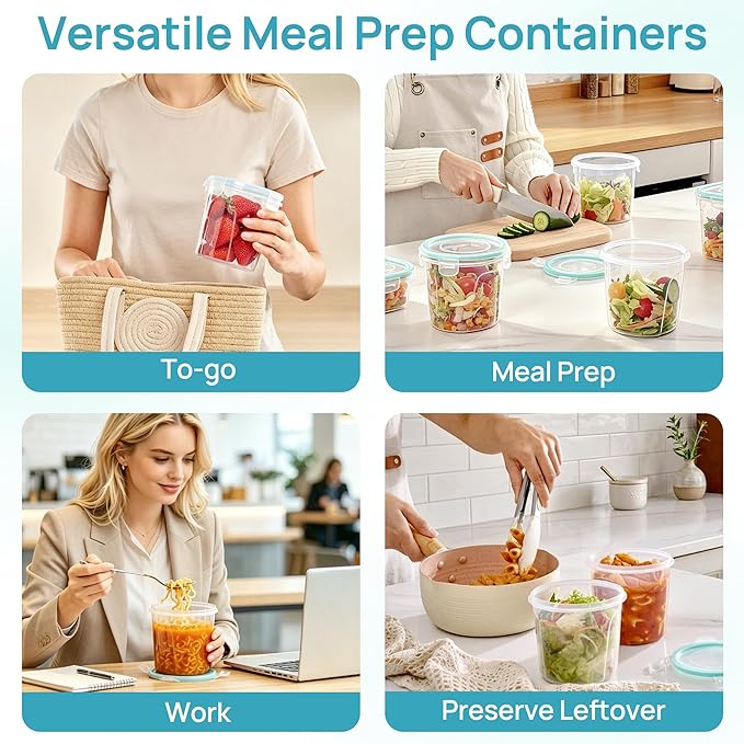 Vtopmart 6 Pack 24oz Soup Containers with Airtight Lids, Deli Containers for Take-out, Plastic Food Freezer Storage Containers for Meal Prep, Salad, Fruit, Lunch, Microwave/Dishwasher/Freezer Safe