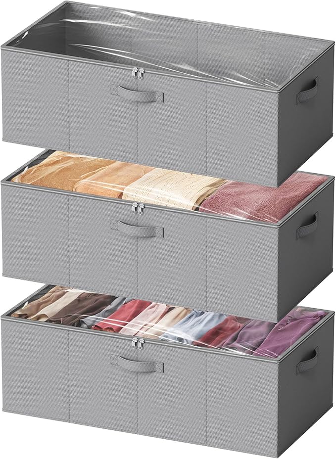 3 Pack 10" High Under Bed Storage Containers, Gray