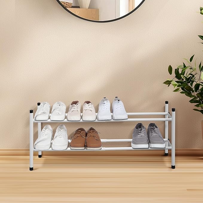 STORAGE MANIAC Expandable Shoe Rack, White 2 Tier