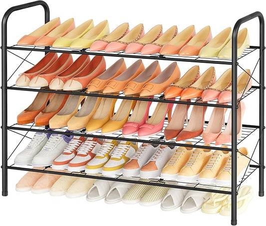 4 Tier Mesh Style Shoe Rack, Entryway Shoe Shelf, Shoe Storage Organizer, Black