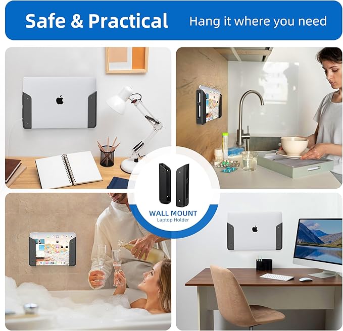 ELETIUO Wall & Under Desk Laptop Mount Holder with Adhesive & Screws in,1.02"/ 26 mm Thick,Anti-Scratch Pads,Universal for MacBooks,Surface,Keyboards,Tablets,Switch &More