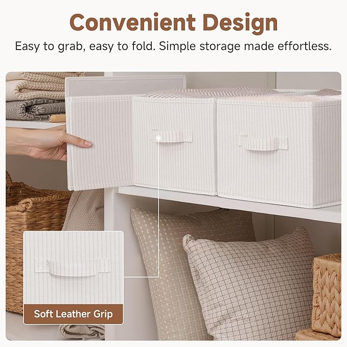 Foldable Shelf Organizer Bins, Closet Storage Baskets for Clothes, Large