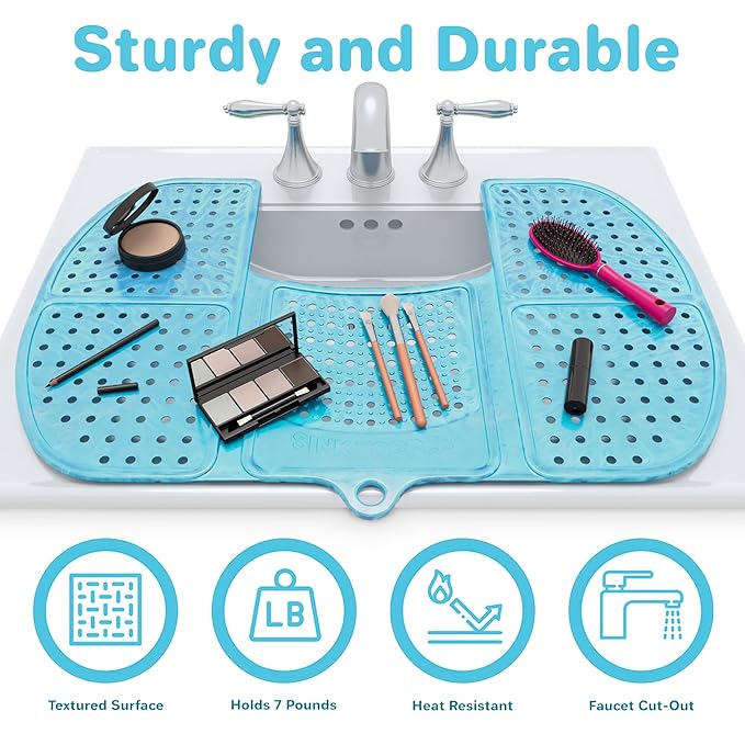 Sink Topper Bathroom Sink Cover for Counter Space & Storage Saver | RV Must Haves | Silicone Foldable Beauty Makeup Brush Cleaning Mat | Hot Tools | RV Sink Cover | Large, Pacific Blue