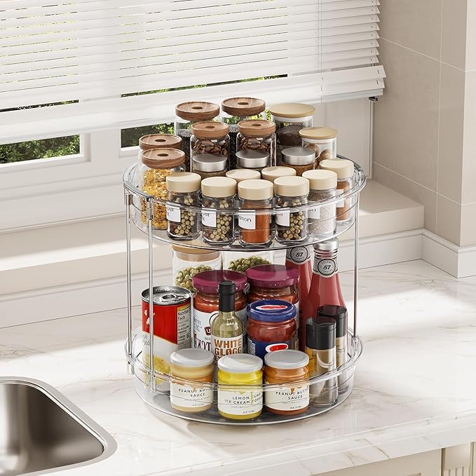 2 Pack 2 Tier Lazy Susan Turntable Organizer 12inch Rotating Spice Rack