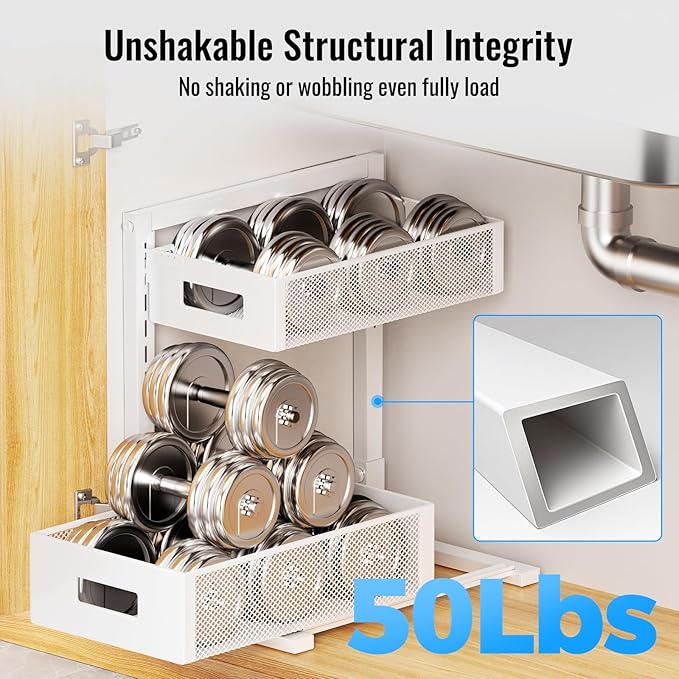 Full Metal Under Sink Organizer, Pull Out Cabinet Organizers and Storage