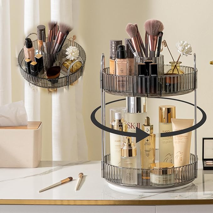Shuang qing Rotating Makeup Organizer for Vanity, Gray, New-2 Tier