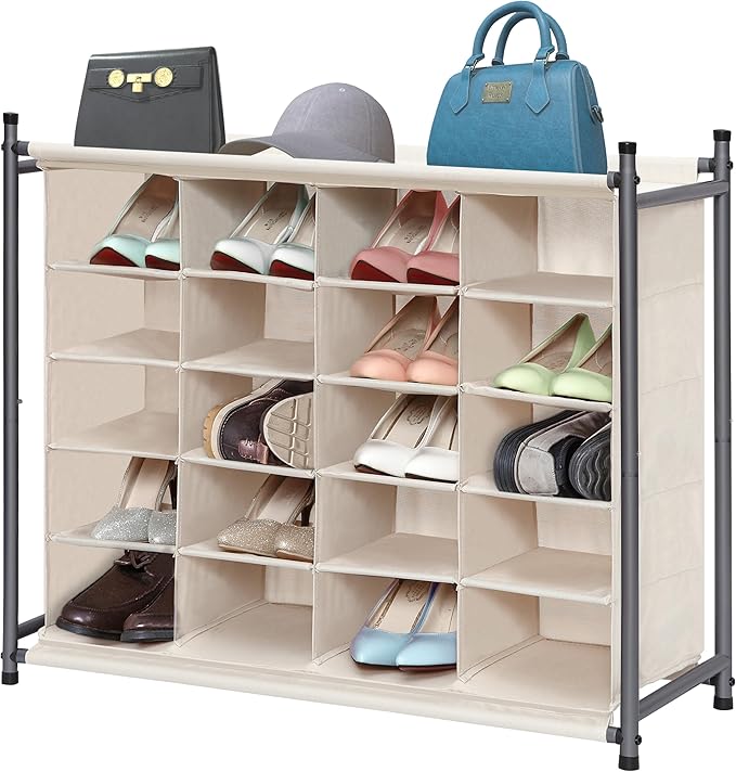 STORAGE MANIAC Stackable Shoe Cubby Organizer, 20-Cube Beige