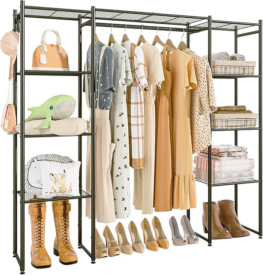 Portable Closet Wardrobe, Metal Clothing Rack with 8 Shelves & 1 Hang Rod