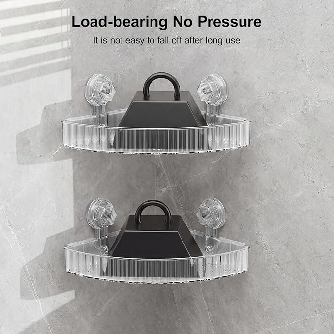Adhesive Shower Caddy Suction Cup Shower Shelves for Inside Shower No Drilling Bathroom Organizers and Storage Corner Wall Shelf Rack Clear(clear,corner)