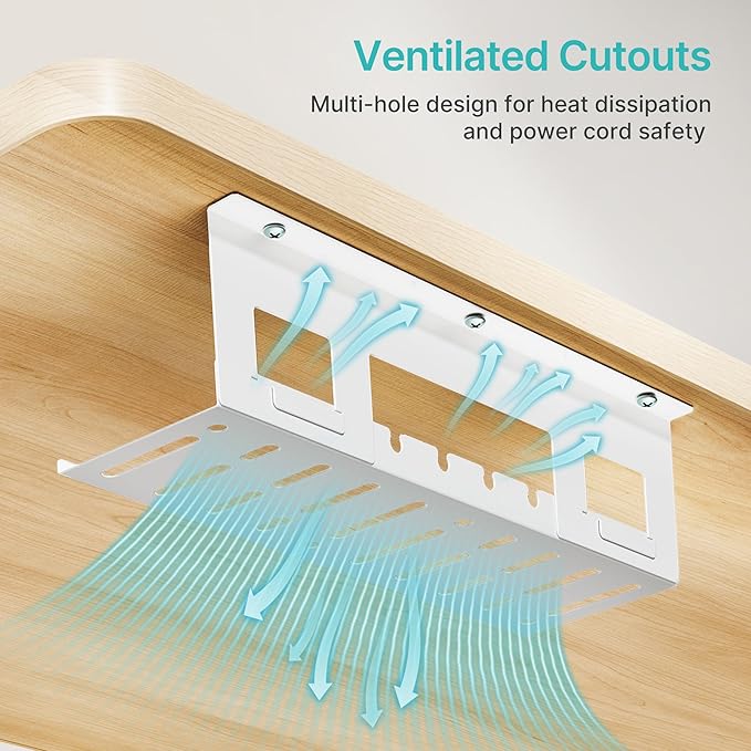 Under Desk Cable Management Tray, 15.7 Inches Metal Cord Organizer Rack, White