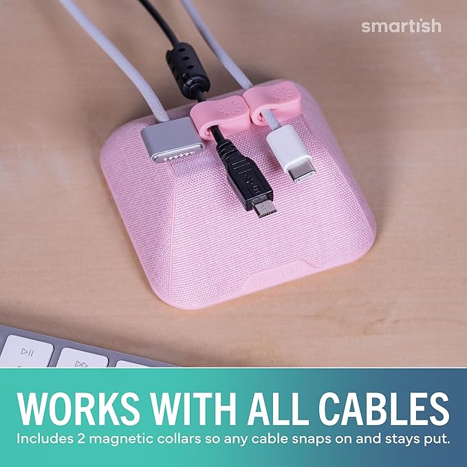 Smartish® Magnetic Cord Holder - Cable Wrangler Organizer with Magnet Clips for Charger Management on Desktop, Nightstand for USB-C + Lightning - I'm Blushing