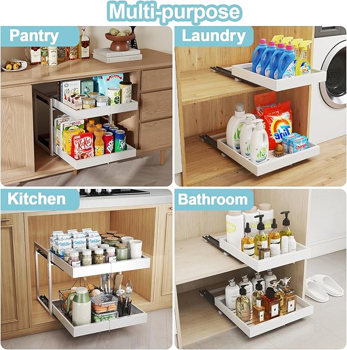 2-Tier Expandable Pull Out Cabinet Organizer, White