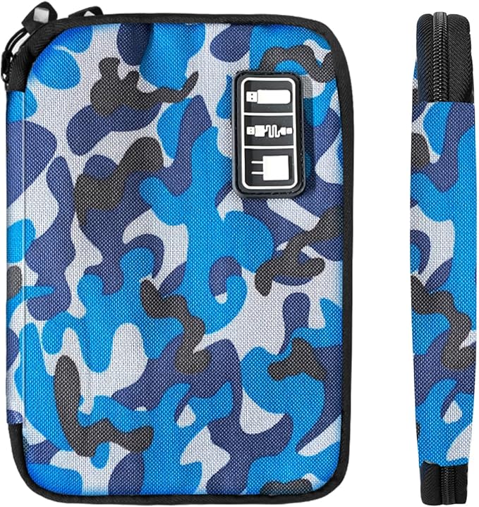 Lcsmaokin Electronics Travel Organizer,Portable Waterproof Electronic Travel Storage Bag for Small Charging Cord Storage,Charger,SD Card etc,for Travel,Business-Blue Camouflage