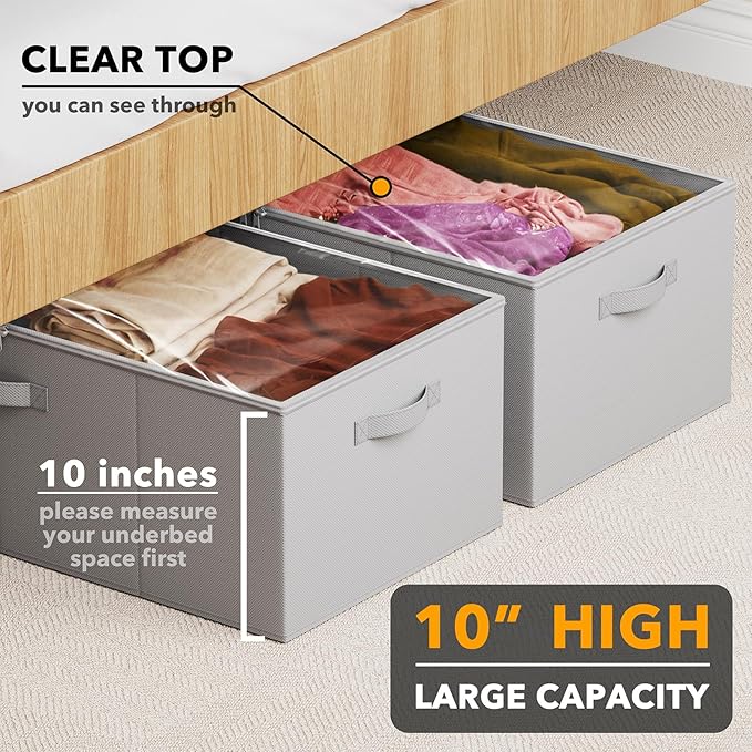 2 Pack 10" High Under Bed Storage Containers, Gray